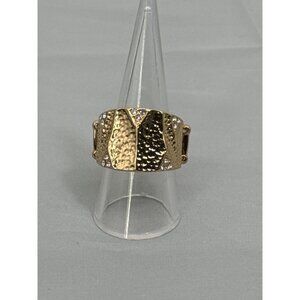 Gold-Tone Statement Ring With Rhinestones & Textured Detail